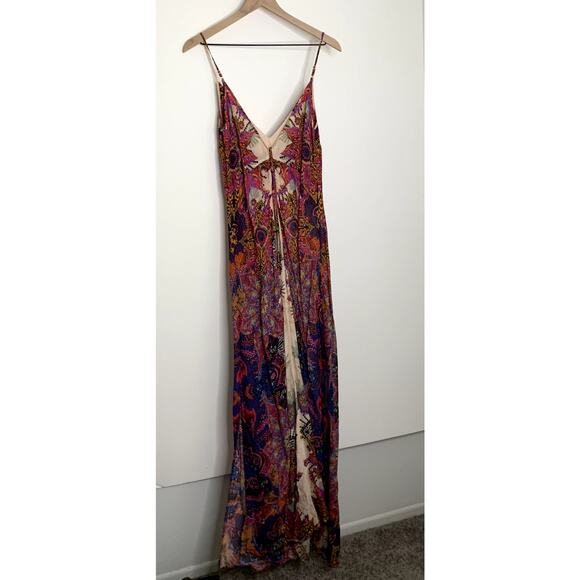 Free People Wildflower Print Maxi Slip Dress Ivory Tea Combo Boho Pink Womens - Picture 3 of 15